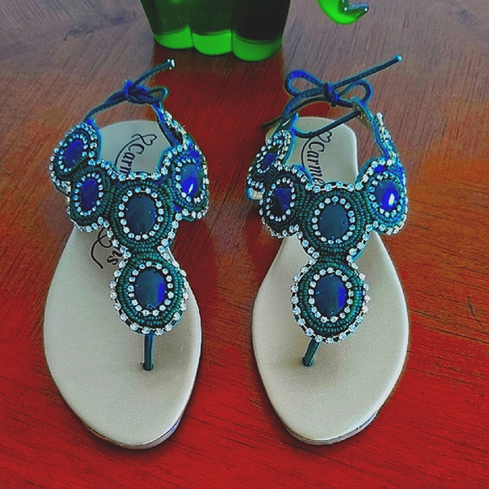 Elegant Green Beaded Sandals